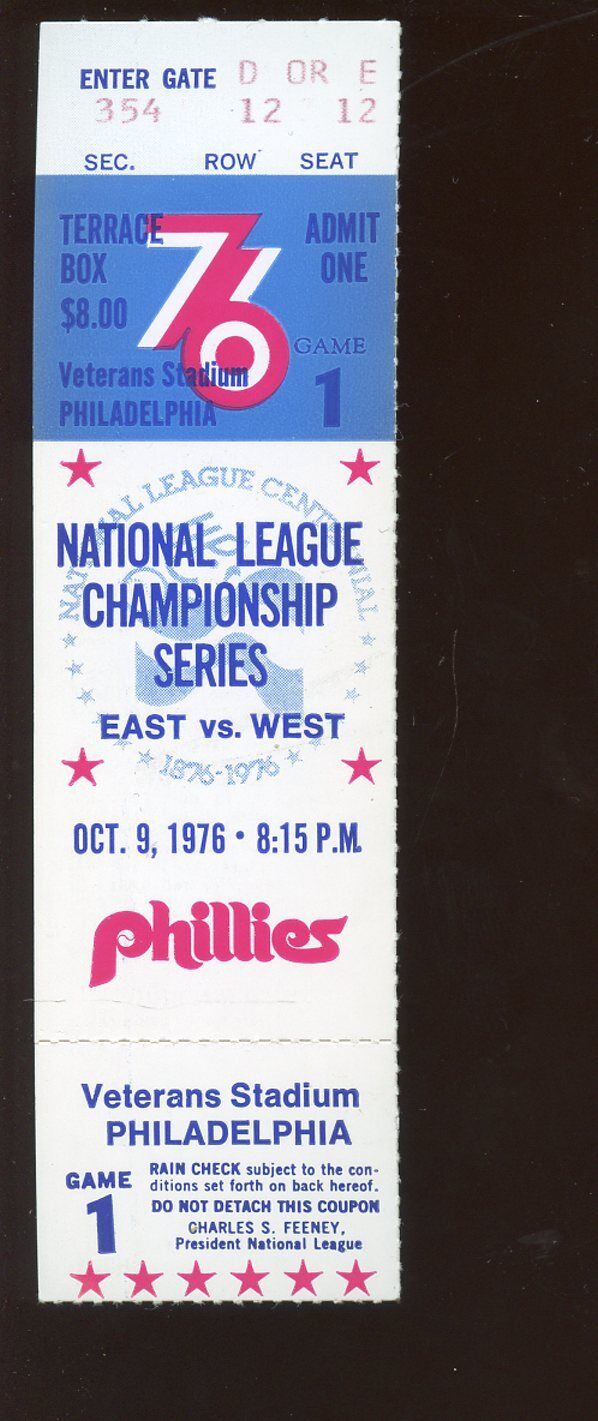 1976 NLCS Ticket Stub Cincinnati Reds at Philadelphia Phillies Game 1 EXMT