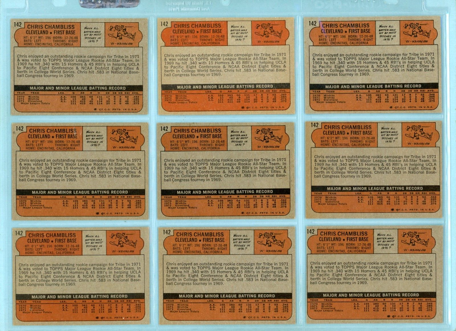 1972 Topps Lot of 18 #142 Chris Chambliss Rookie Baseball Cards VG+ - Ex/Mt