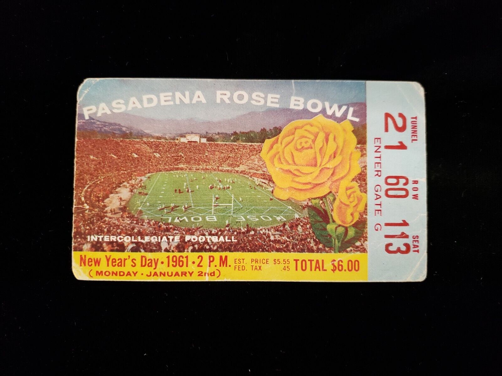 1961 Rose Bowl Ticket Stub - Minnesota vs. Washington