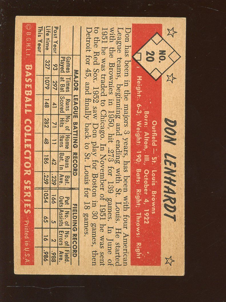 1953 Bowman Color Baseball Card #20 Don Lenhardt Autographed NRMT Hologram