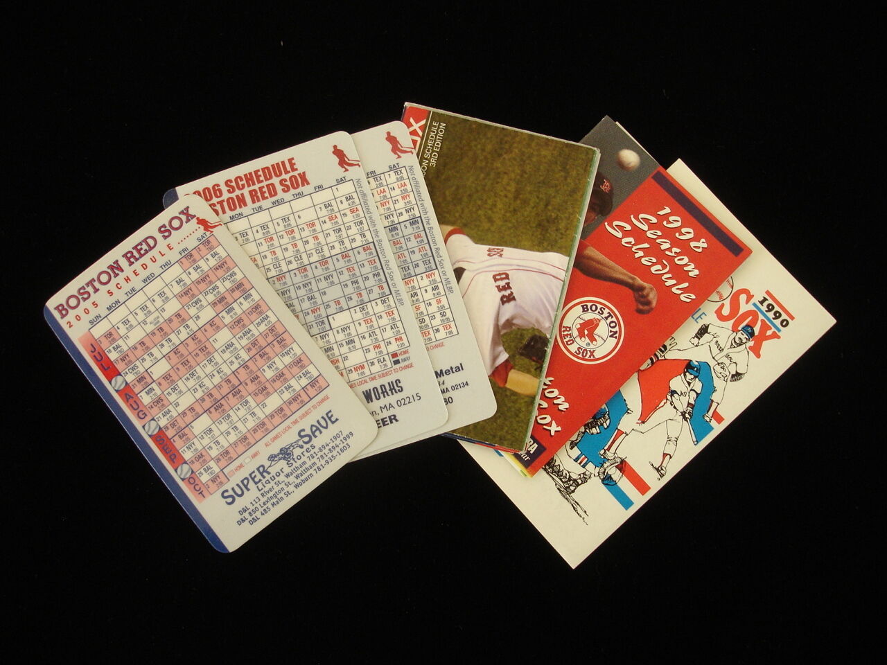 Lot of 6 Boston Red Sox Pocket Schedules - 1990, 98, 2005, 06, 07, 08