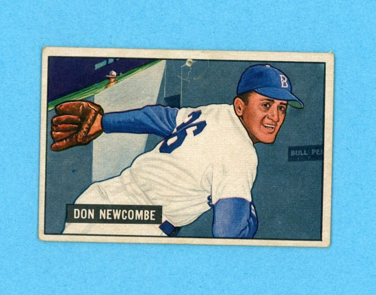 1951 Bowman #6 Don Newcombe Brooklyn Dodgers Baseball Card Low Grade Pin Hole