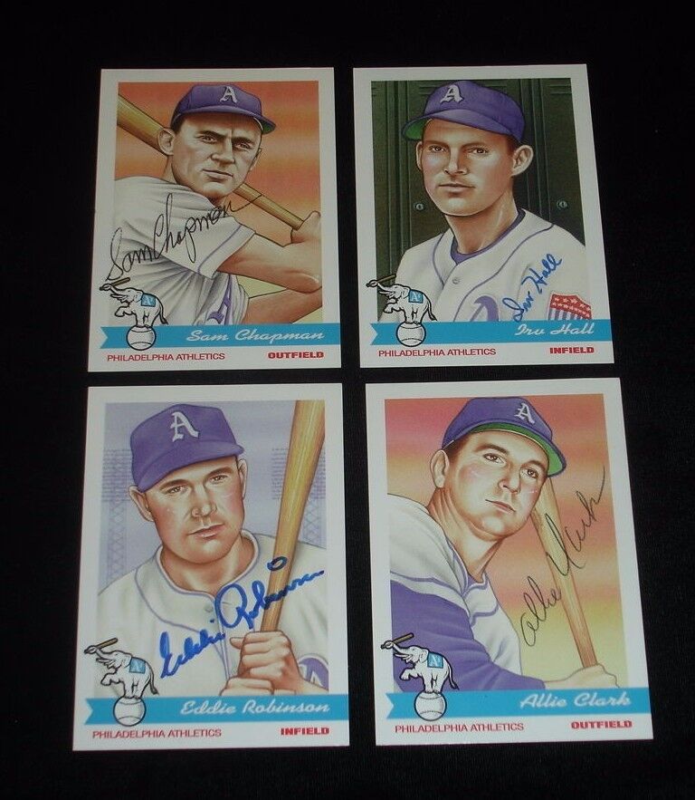 Lot of (4) Diff Philadelphia Athletics Signed Baseball Cards-NM/MT