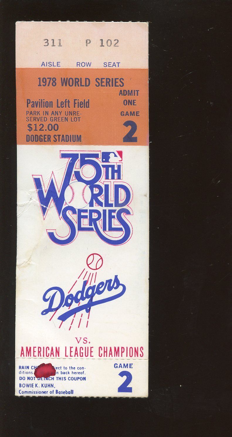 1978 World Series Ticket Stub New York Yankees at Los Angeles Dodgers Game 2