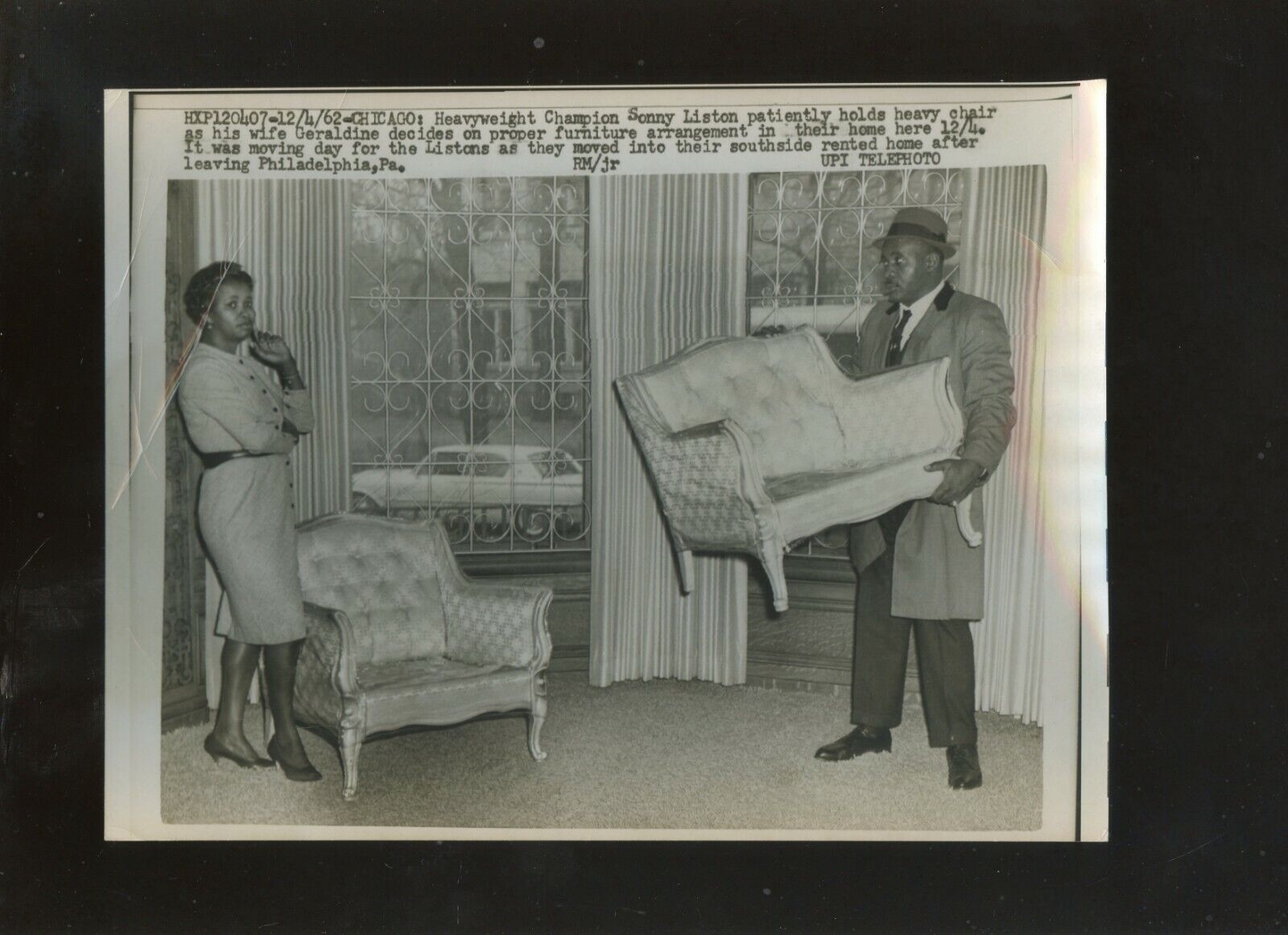 Original December 4 1962 Sonny Liston & Wife Boxing 8 X 10 Wire Photo