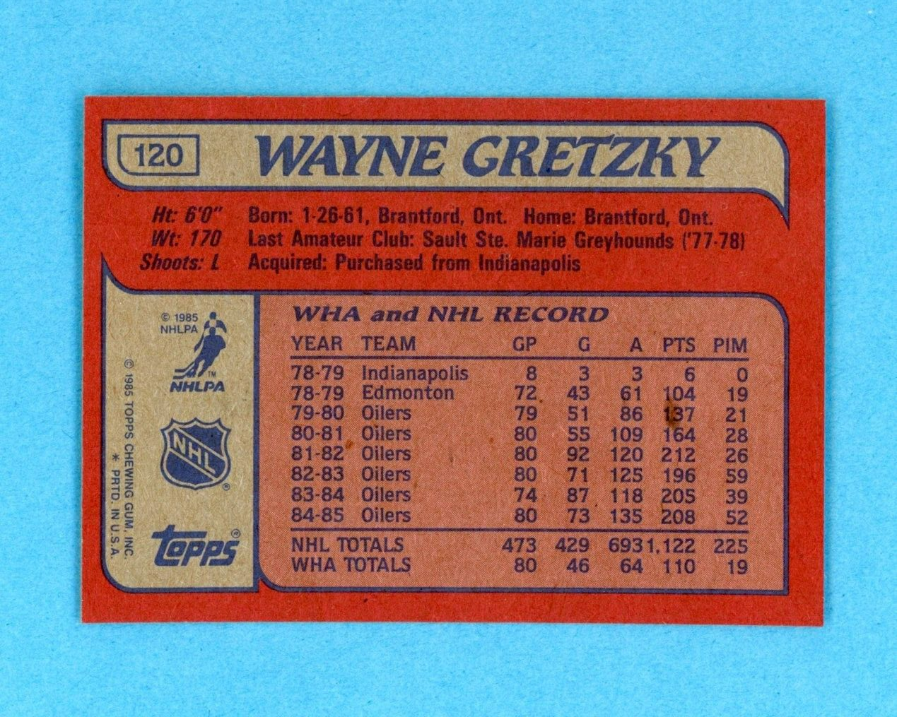 1985-86 Topps #120 Wayne Gretzky Edmonton Oilers Hockey Card NM