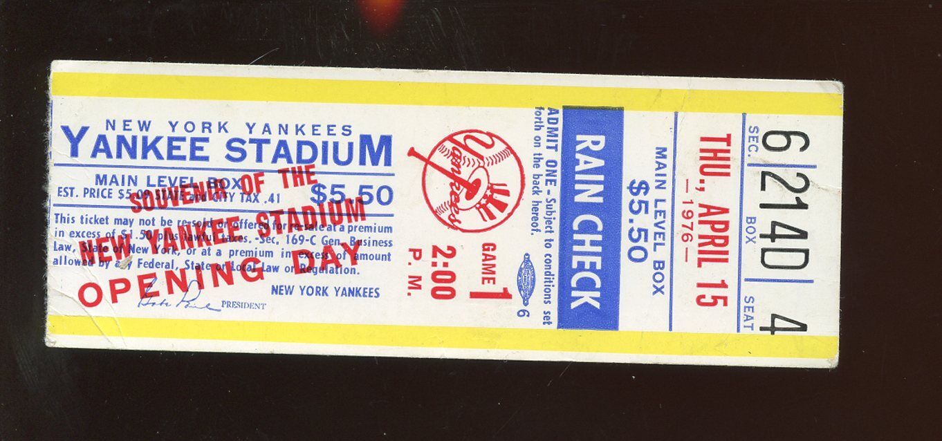 April 15 1976 New Yankee Stadium Opening Day Ticket Stub