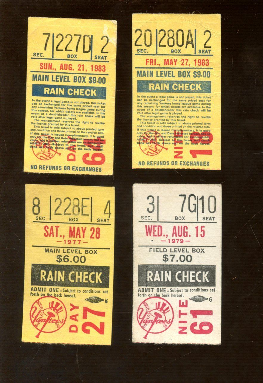 1977/1983 New York Yankees Ticket Stubs 4 Different