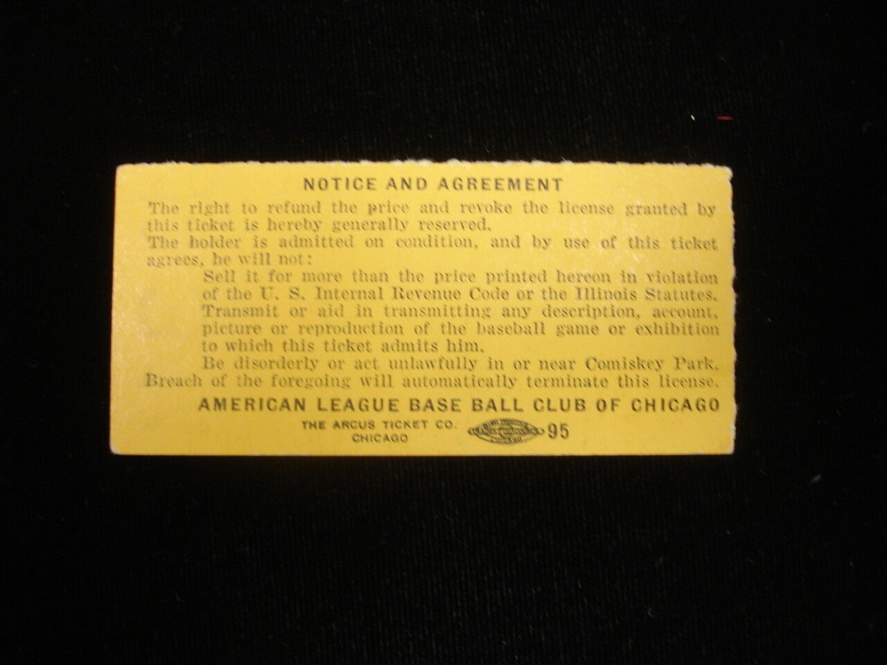 September 26, 1958 Kansas City A's @ Chicago White Sox Ticket Stub