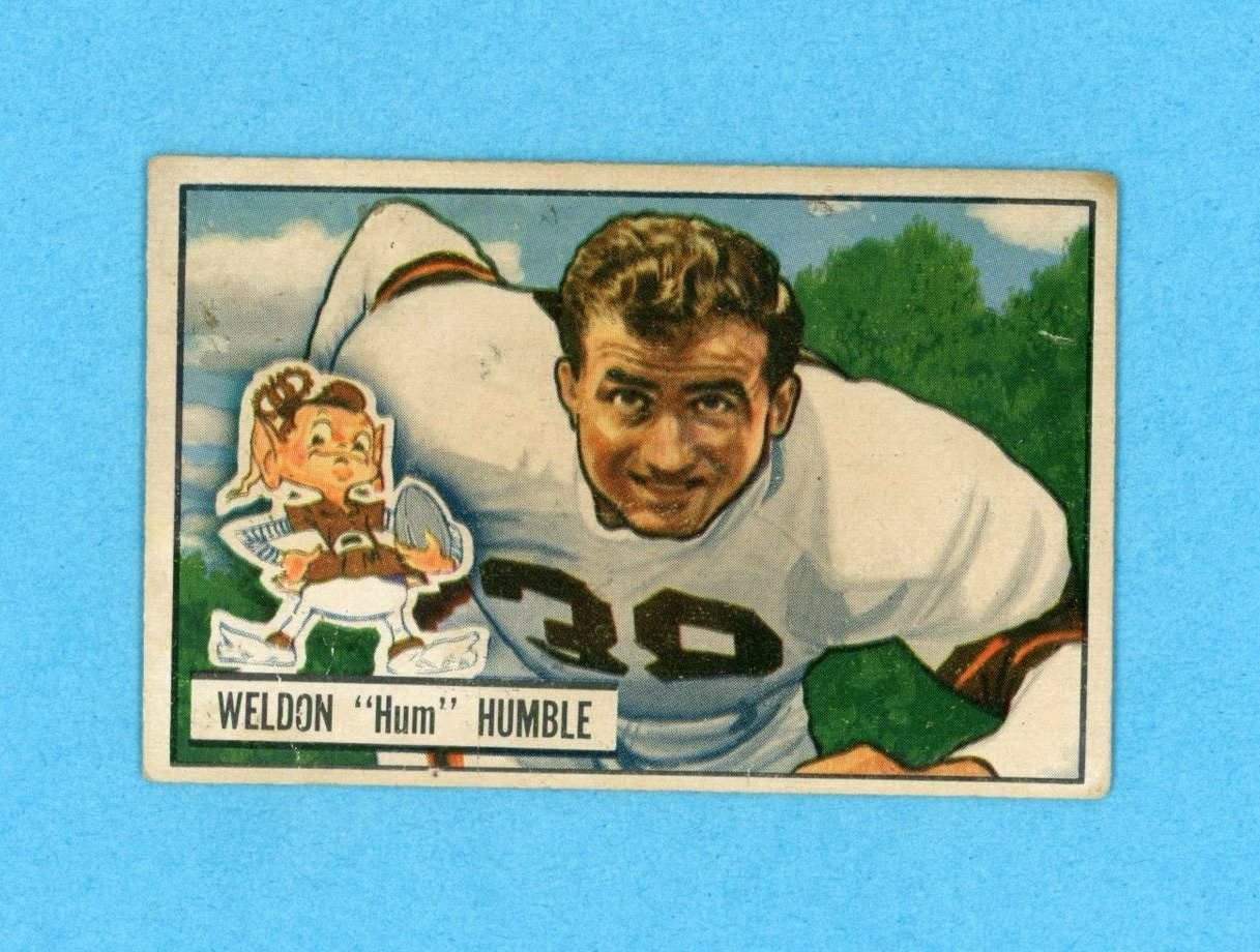 1951 Bowman #1 Weldon Humble Clev Browns Rookie Football Card V/E ap lht wks str