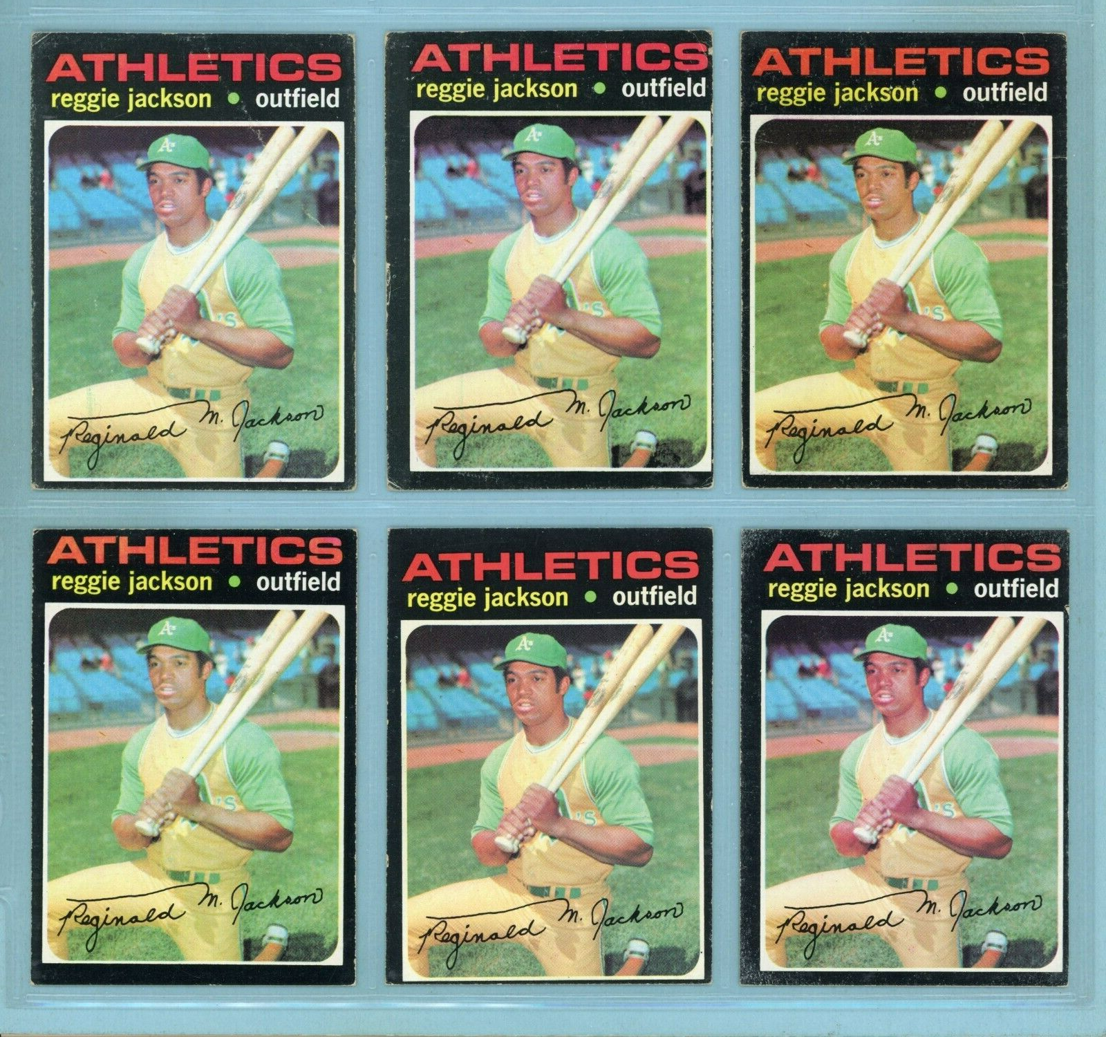 1971 Topps Lot of 6 #20 Reggie Jackson Oakland A's Baseball Cards LG - E/M o/c