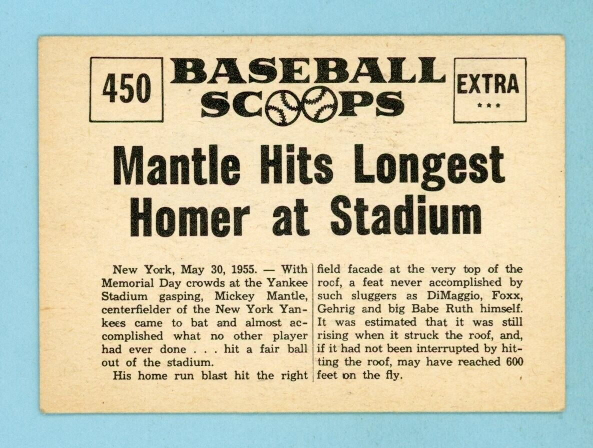 1961 Nu-Card Baseball Scoops #450 Mickey Mantle NY Yankees Baseball Card EX