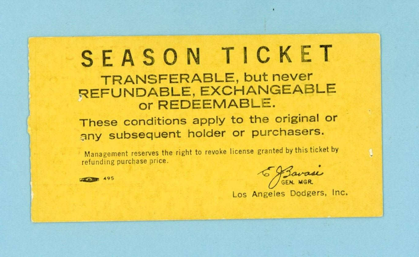 September 10, 1967 Houston Astros vs Los Angeles Dodgers Ticket Stub Jim Wynn