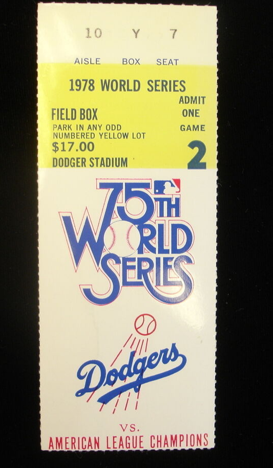 October 11, 1978 World Series Game 2 Ticket Stub - Yankees @ Dodgers