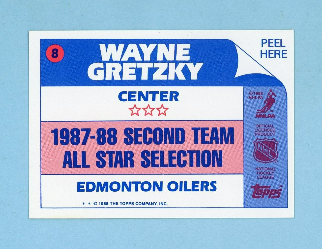 1988-89 Topps Sticker #8 Wayne Gretzky Edmonton Oilers Hockey Card NM