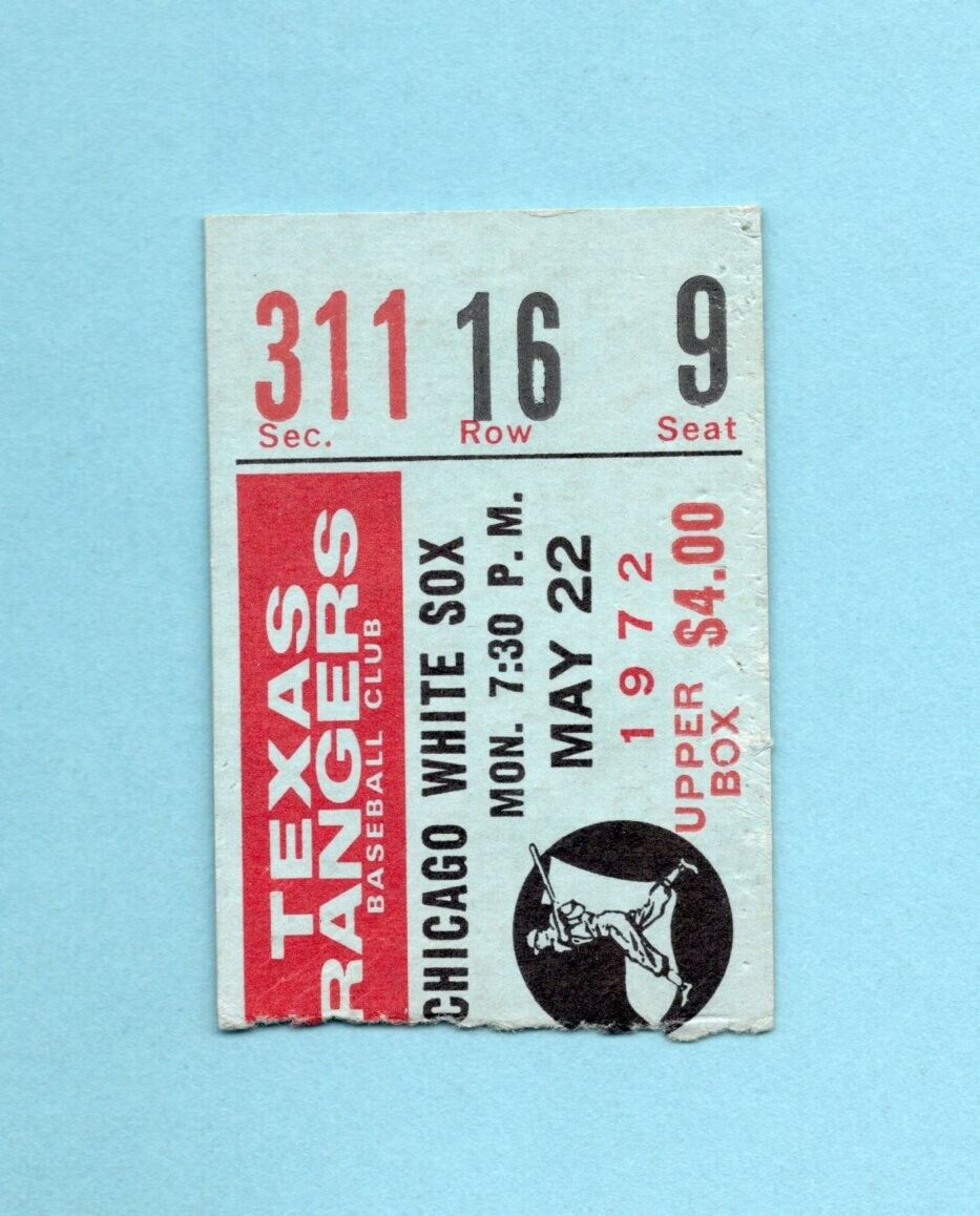 May 22, 1972 Chicago White Sox vs Texas Rangers 1st Year Ticket Stub Carlos May