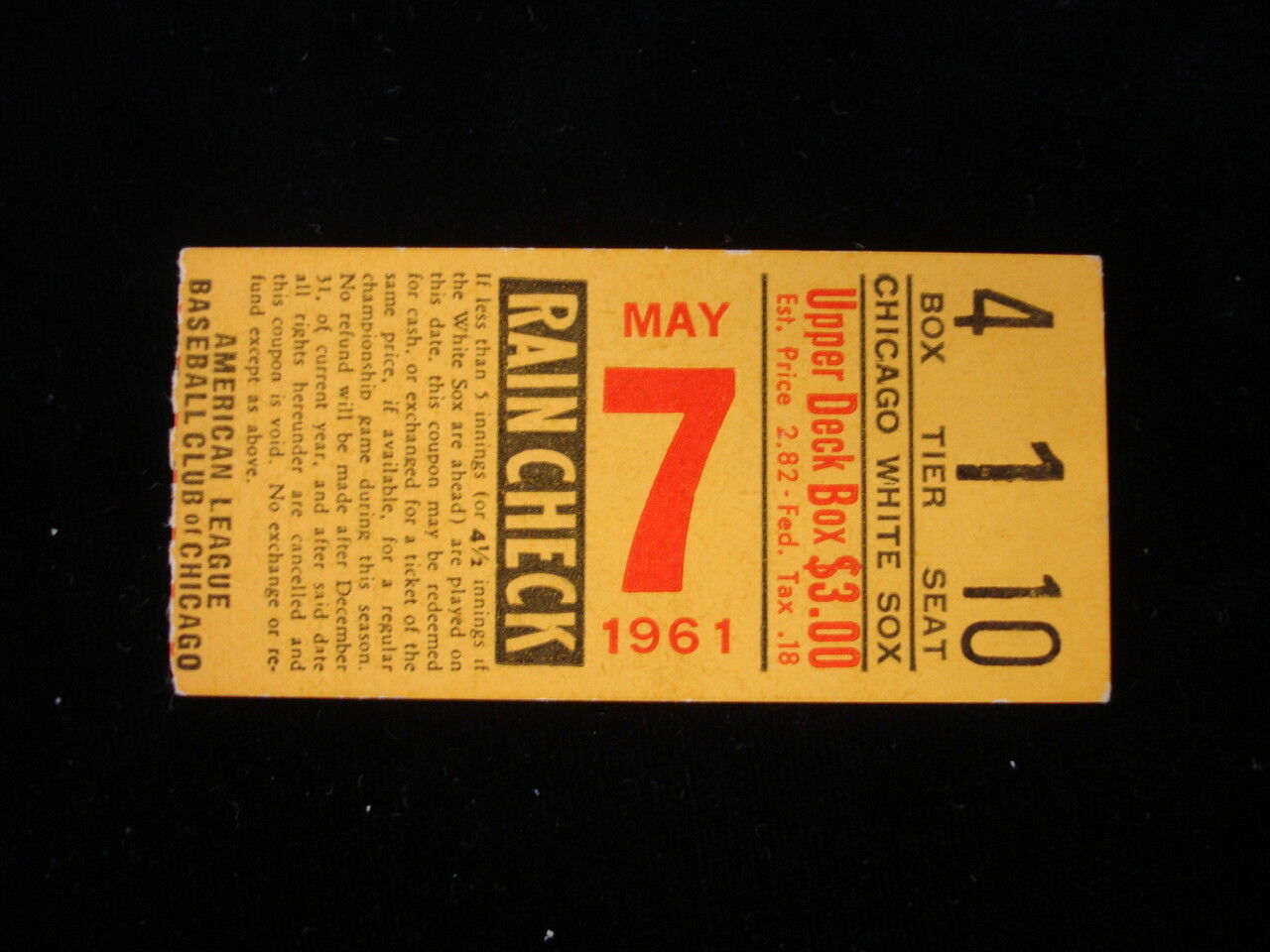 May 7, 1961 Detroit Tigers @ Chicago White Sox Ticket Stub