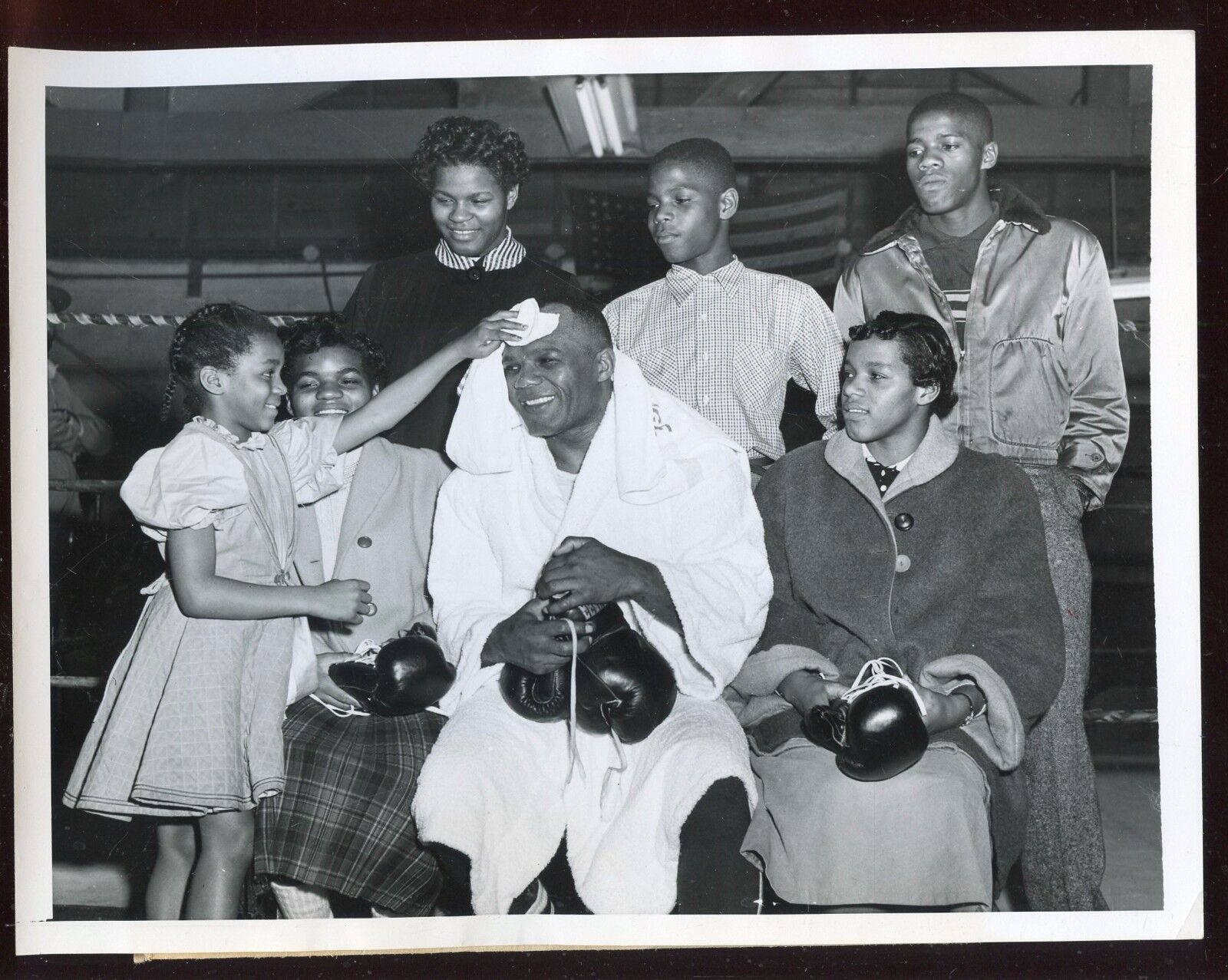 Original March 11 1953 Jersey Joe Walcott & Family Training Boxing Wire Photo