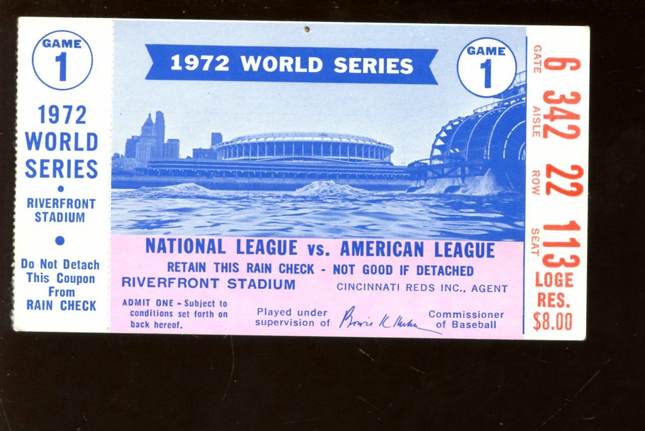 1972 World Series Ticket Stub Oakland Athletics at Cincinnati Reds Game 1