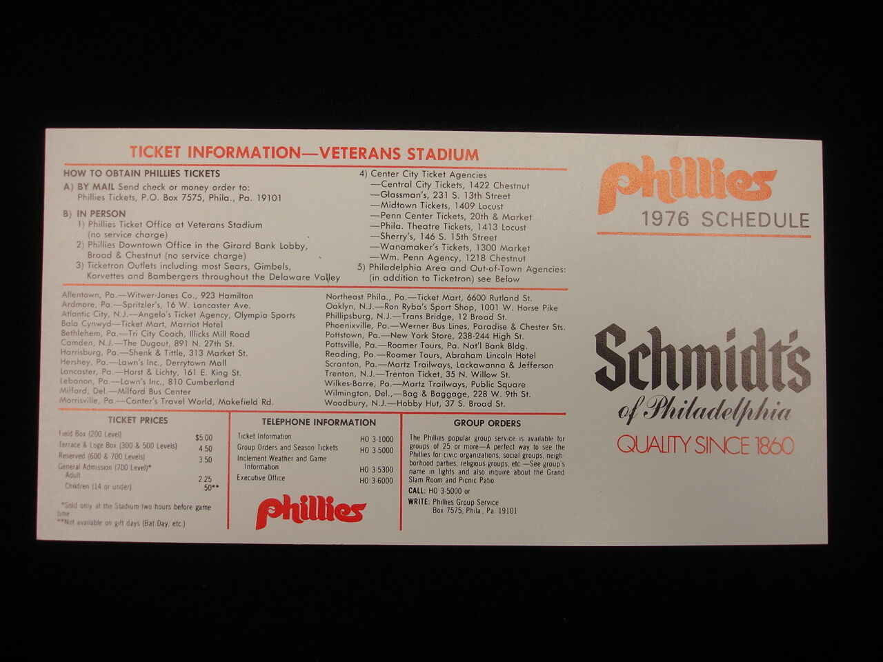 1976 Philadelphia Phillies Baseball Schedule