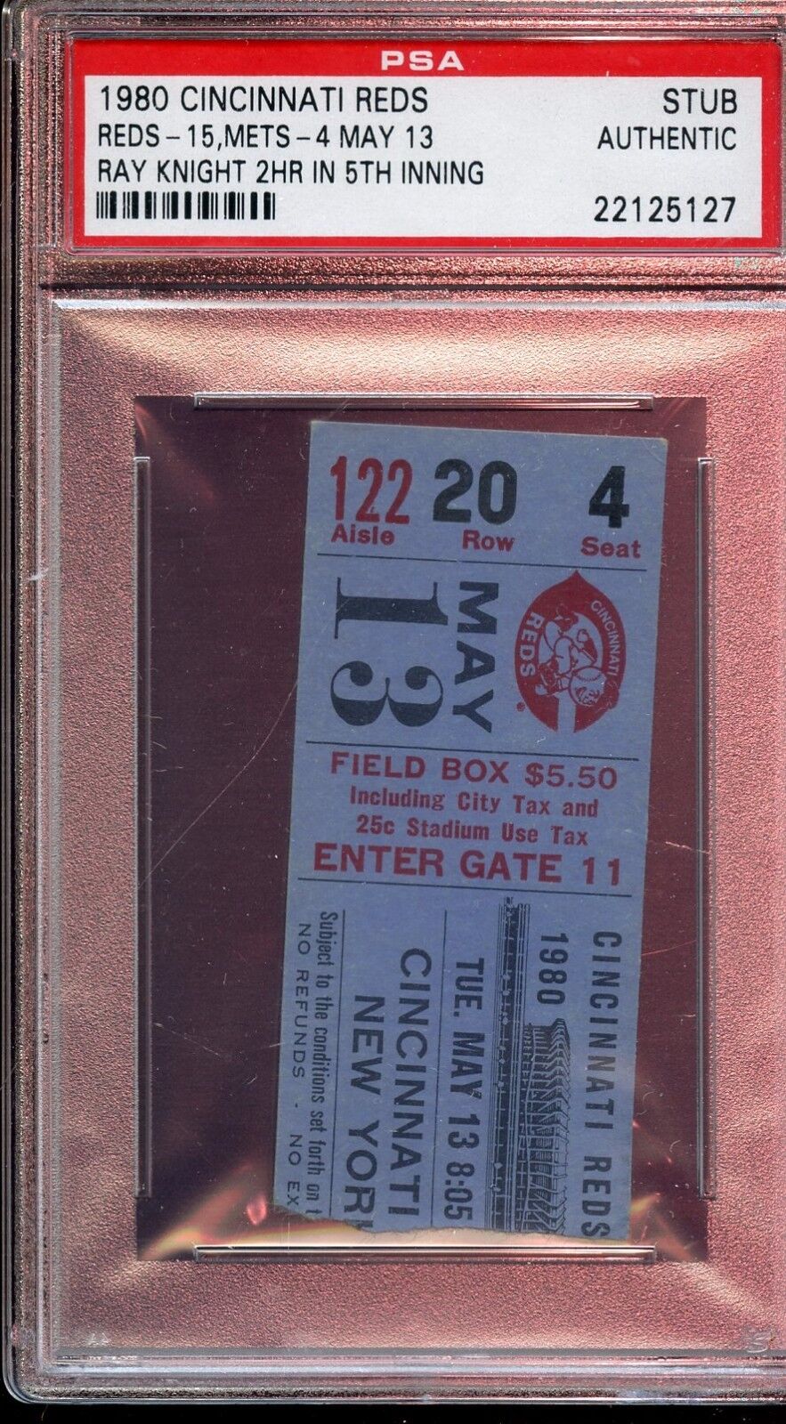 May 13 1980 Ticket Stub New York Mets at Cincinnati Reds PSA Authentic