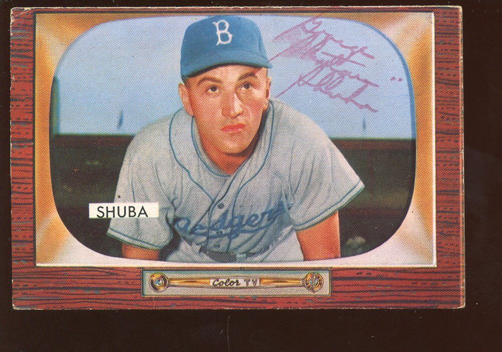 1955 Bowman BB Card #66 George Shuba World Champion Brooklyn Dodgers Autographed