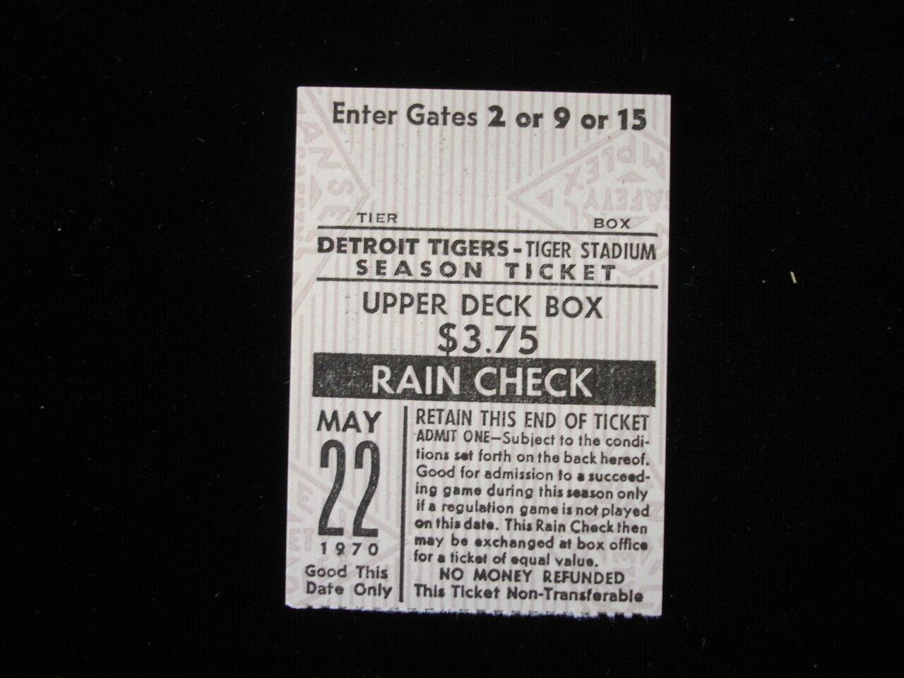 May 22, 1970 Washington Senators @ Detroit Tigers Ticket Stub