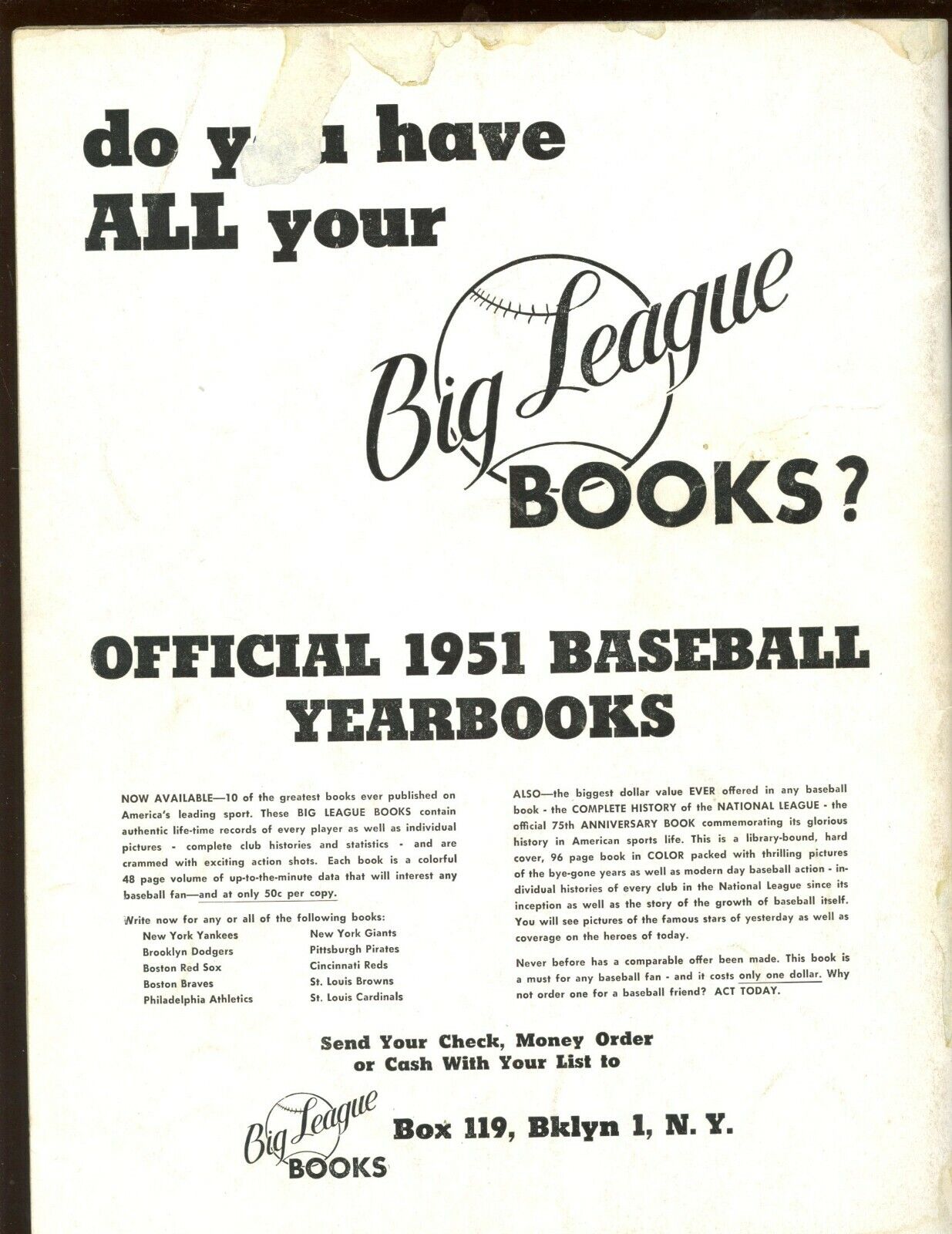 1951 New York Yankees Official Sketch / Yearbook With Mickey Mantle Rookie VG-EX