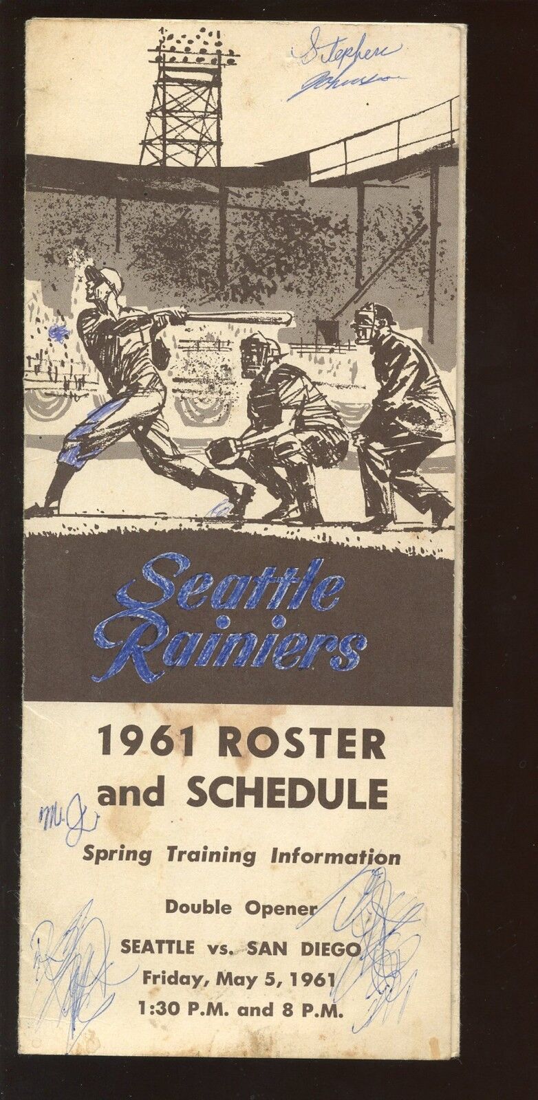 1961 Seattle Raniers Pacific Coast League Roster & Schedule