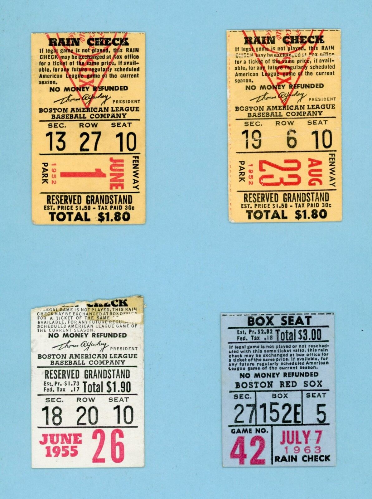 Lot of 4 Diff White Sox vs Boston Red Sox @ Fenway Park DATED Ticket Stubs