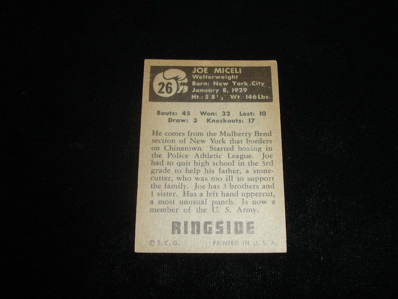 1951 Topps Ringside Boxing Card-Joe Miceli-#26-EX-MT