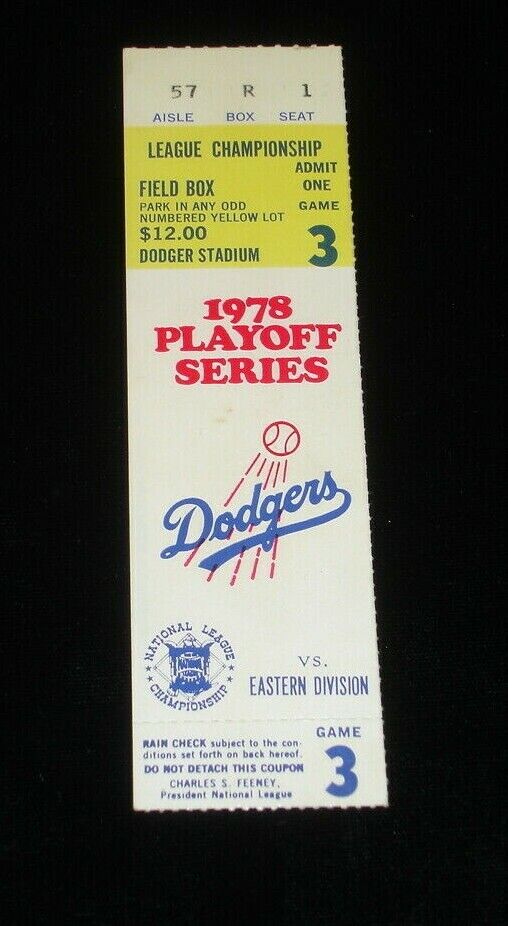 1978 Phillies @ LA Dodgers NLCS Game Ticket Stub Game #3 - Steve Carlton HR