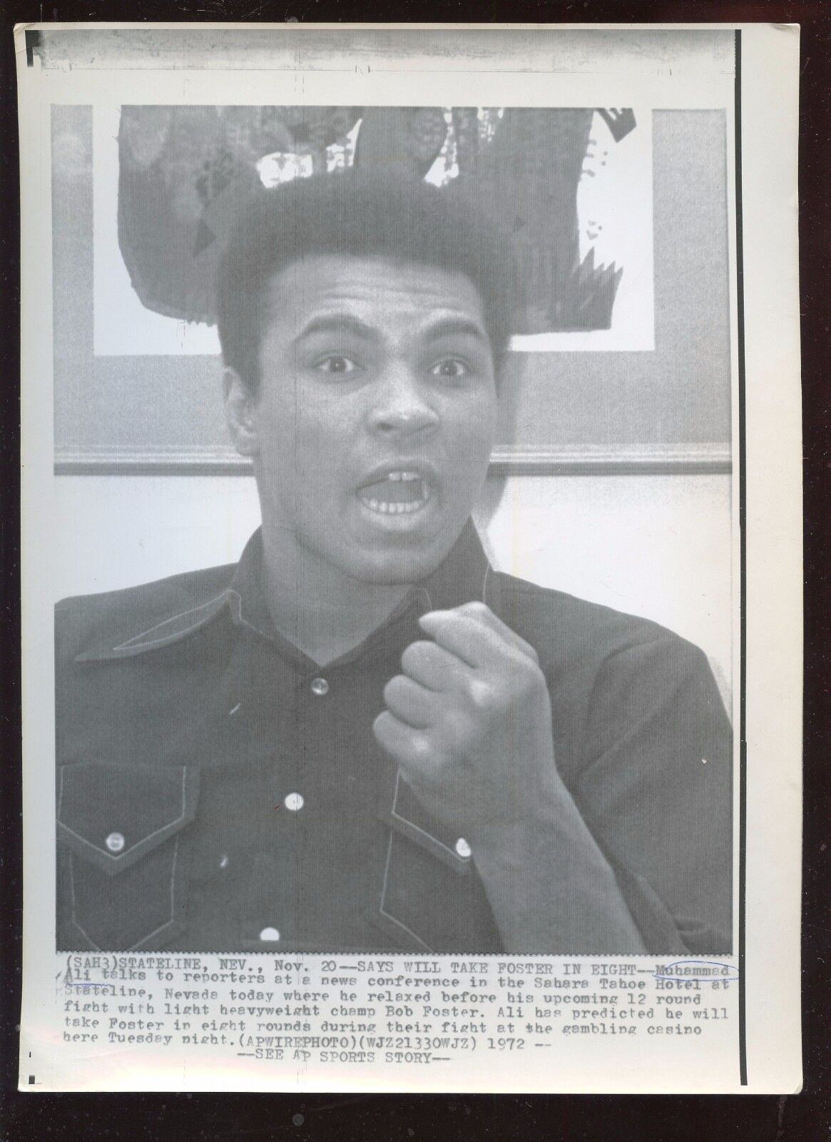 Original Nov 20 1972 Muhammad Ali Predicts Foster Fight 8 X 10 Boxing Wire Photo