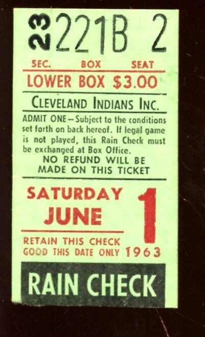 June 1 1963 Ticket Stub New York Yankees at Indians Roger Maris Home Run EX+