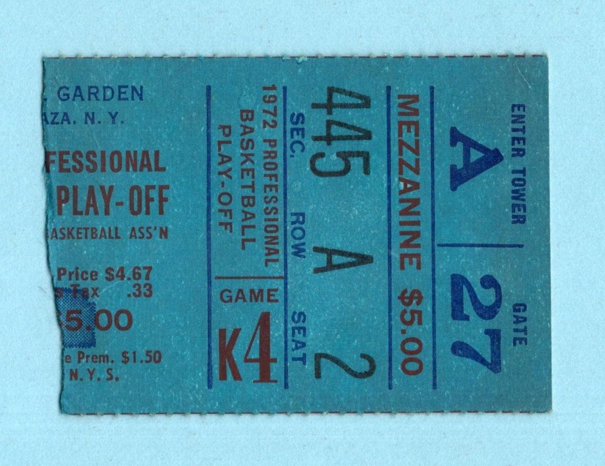 April 16, 1972 East Conf Finals Game 2 Boston Celtics vs NY Knicks Ticket Stub