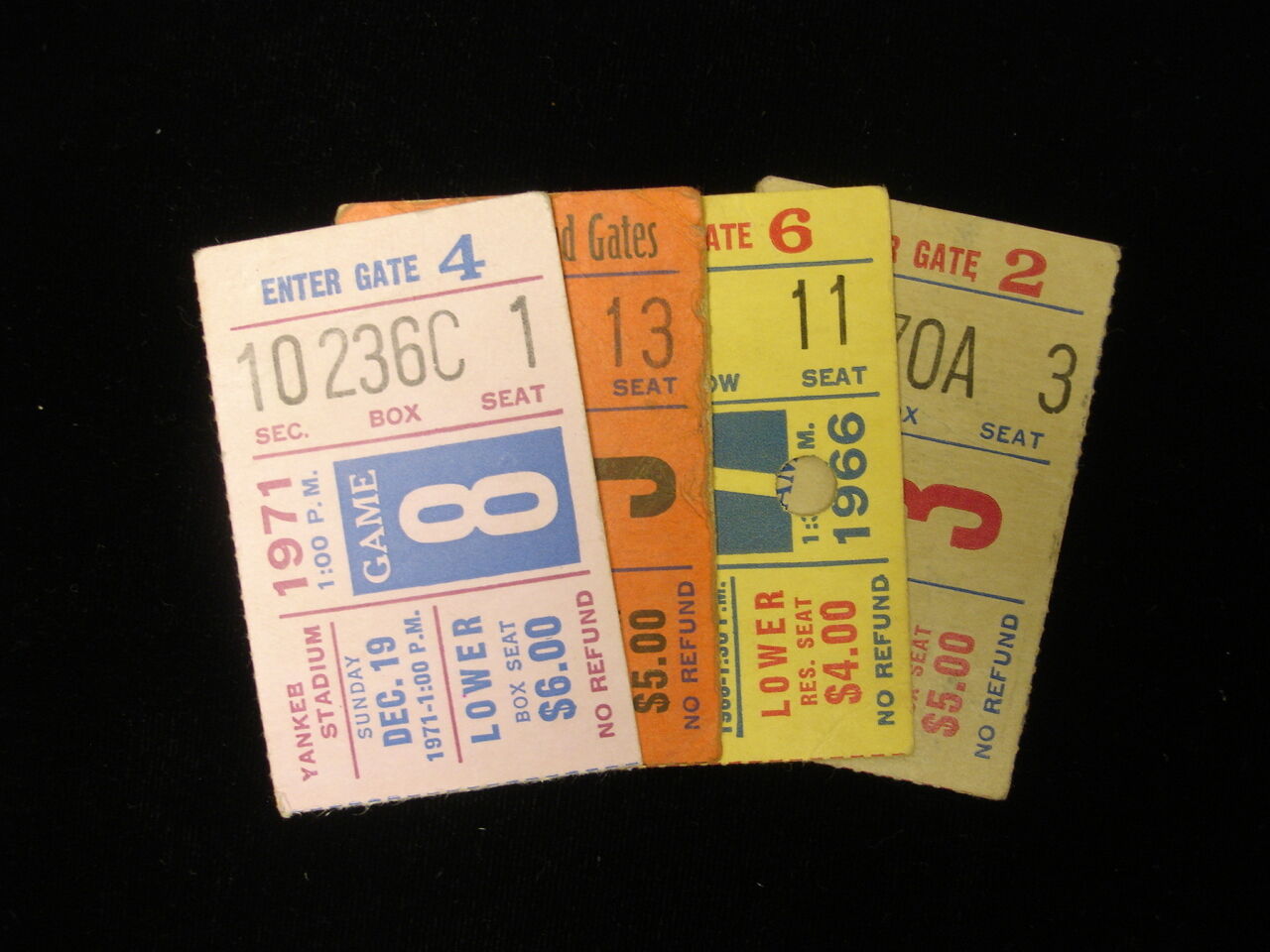 Lot of 4 Different New York Giants Football Ticket Stubs - 1964, 66, 70, 71