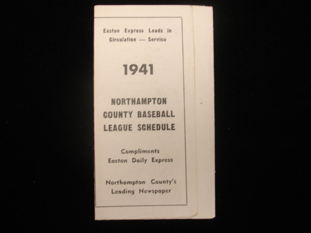 1941 Northampton County Baseball League Schedule