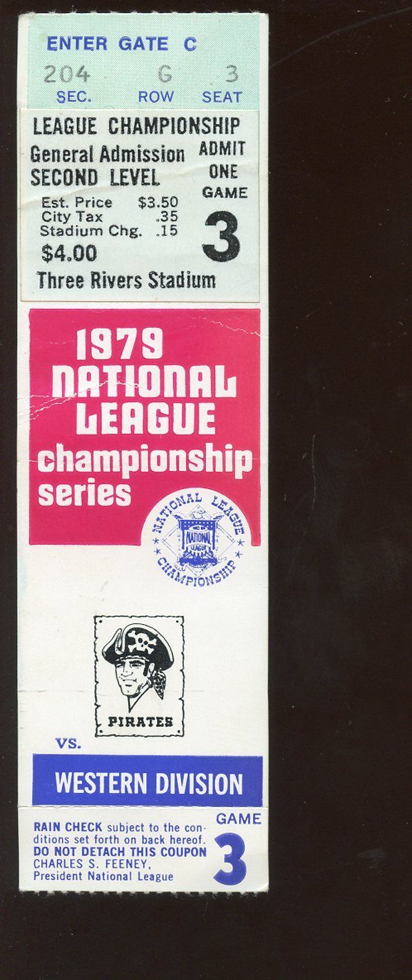 1979 NLCS Ticket Stub Cincinnati Reds at Pittsburgh Pirates Game 3