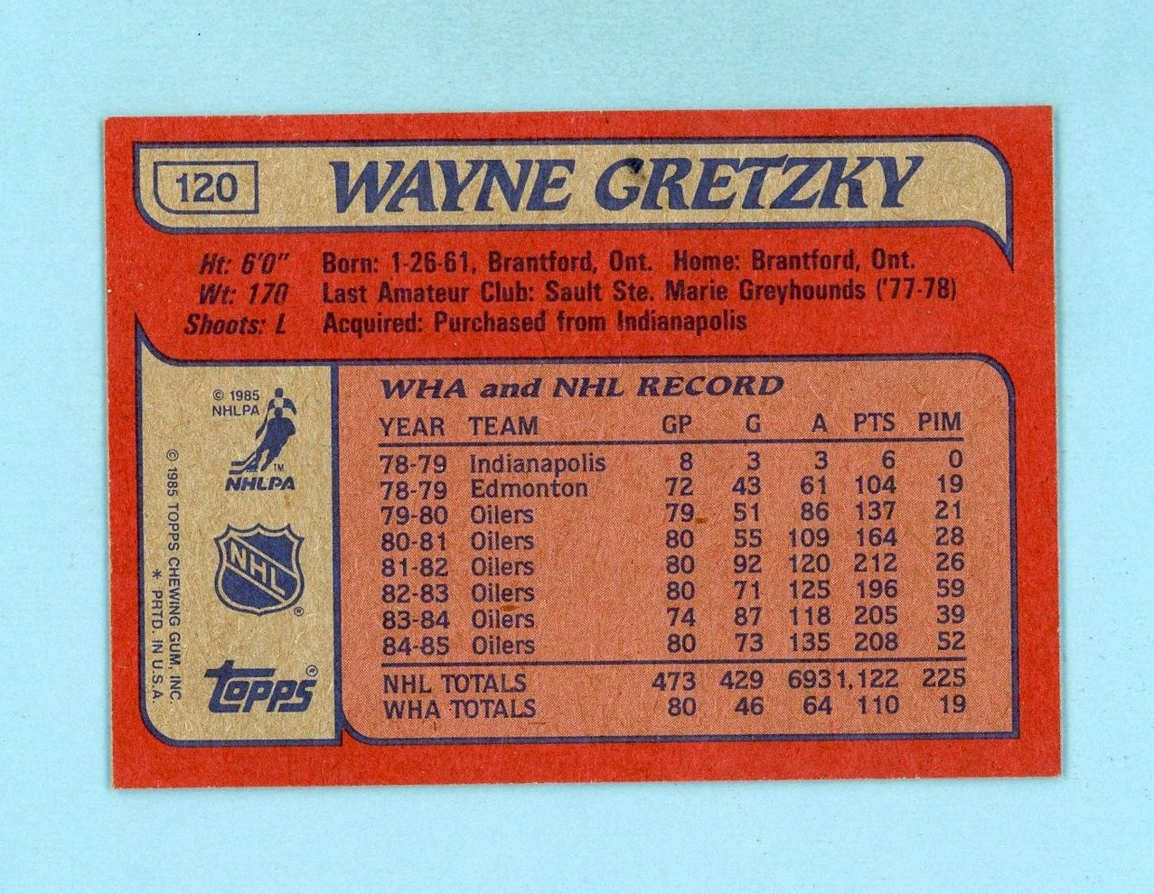 1985-86 Topps #120 Wayne Gretzky Edmonton Oilers Hockey Card NM