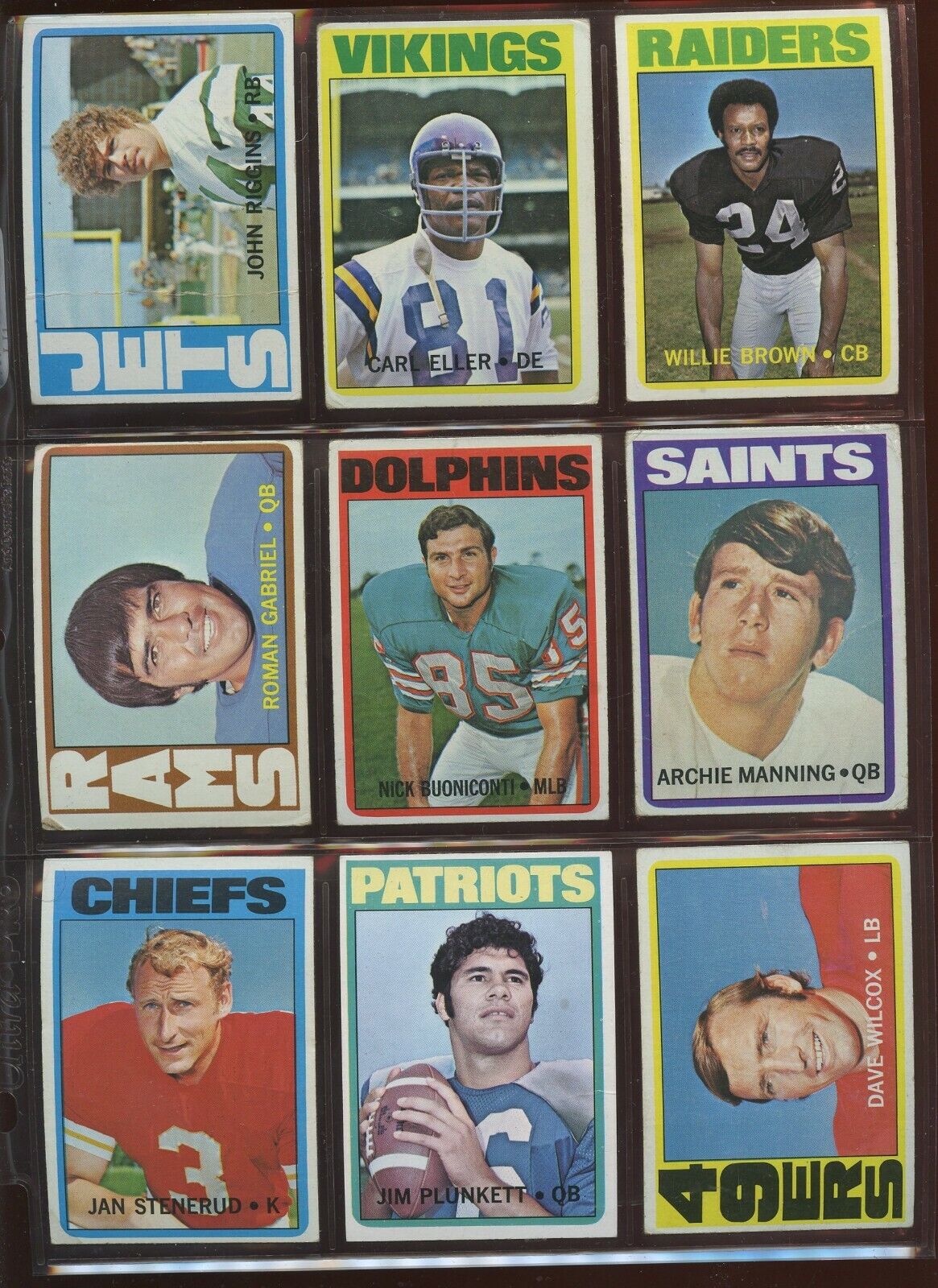 Lot of 18 Different 1972 Topps Football Cards Rookies & HOFers Namath Unitas OJ