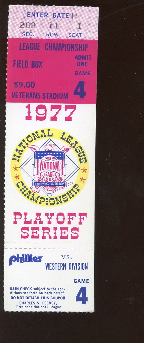 1977 NLCS Ticket Stub Los Angeles Dodgers at Philadelphia Phillies Game 4 EX+