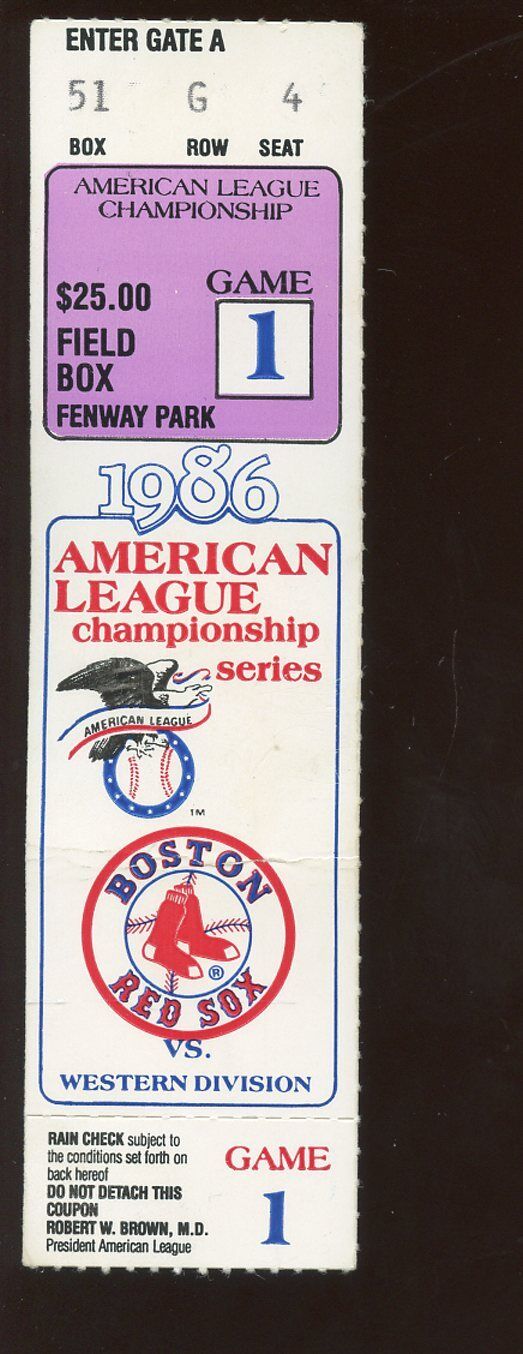 1986 ALCS Ticket Stub California Angels at Boston Red Sox Game 1