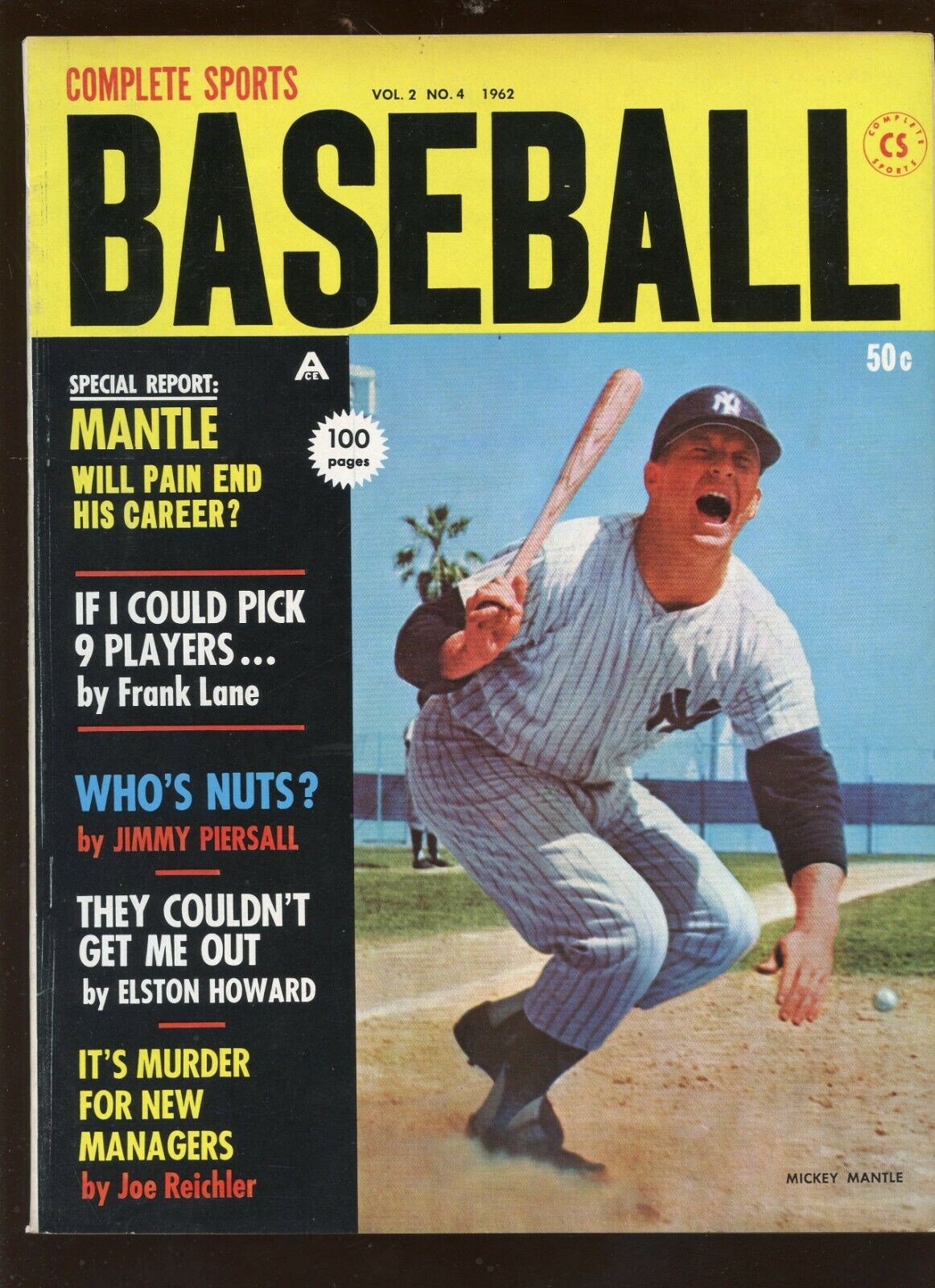 1962 Complete Sports Baseball Magazine With Mickey Mantle Front Cover EXMT