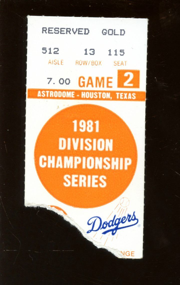 1981 NLDS Ticket Stub LA Dodgers @ Houston Astros Game 2 Walling Walk Off Single