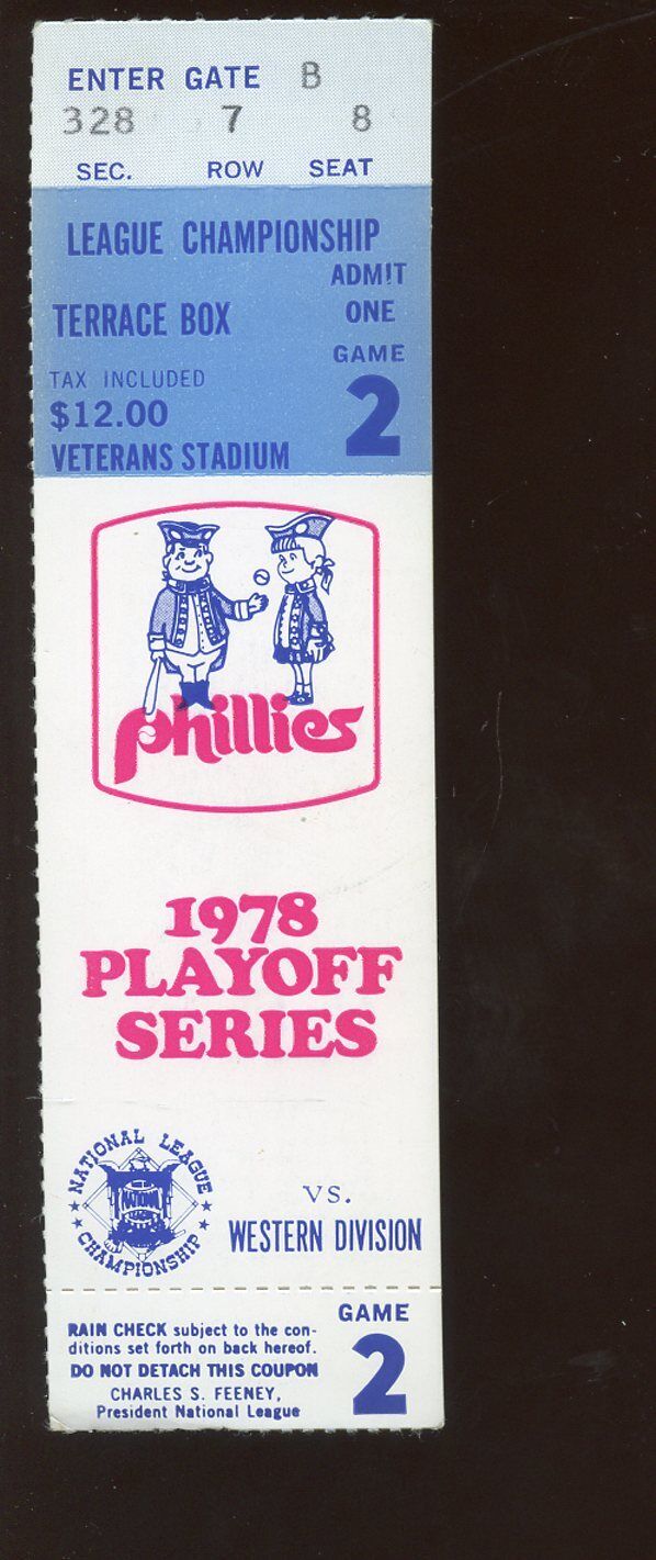 1978 NLCS Ticket Stub Los Angeles Dodgers at Philadelphia Phillies Game 2 EX