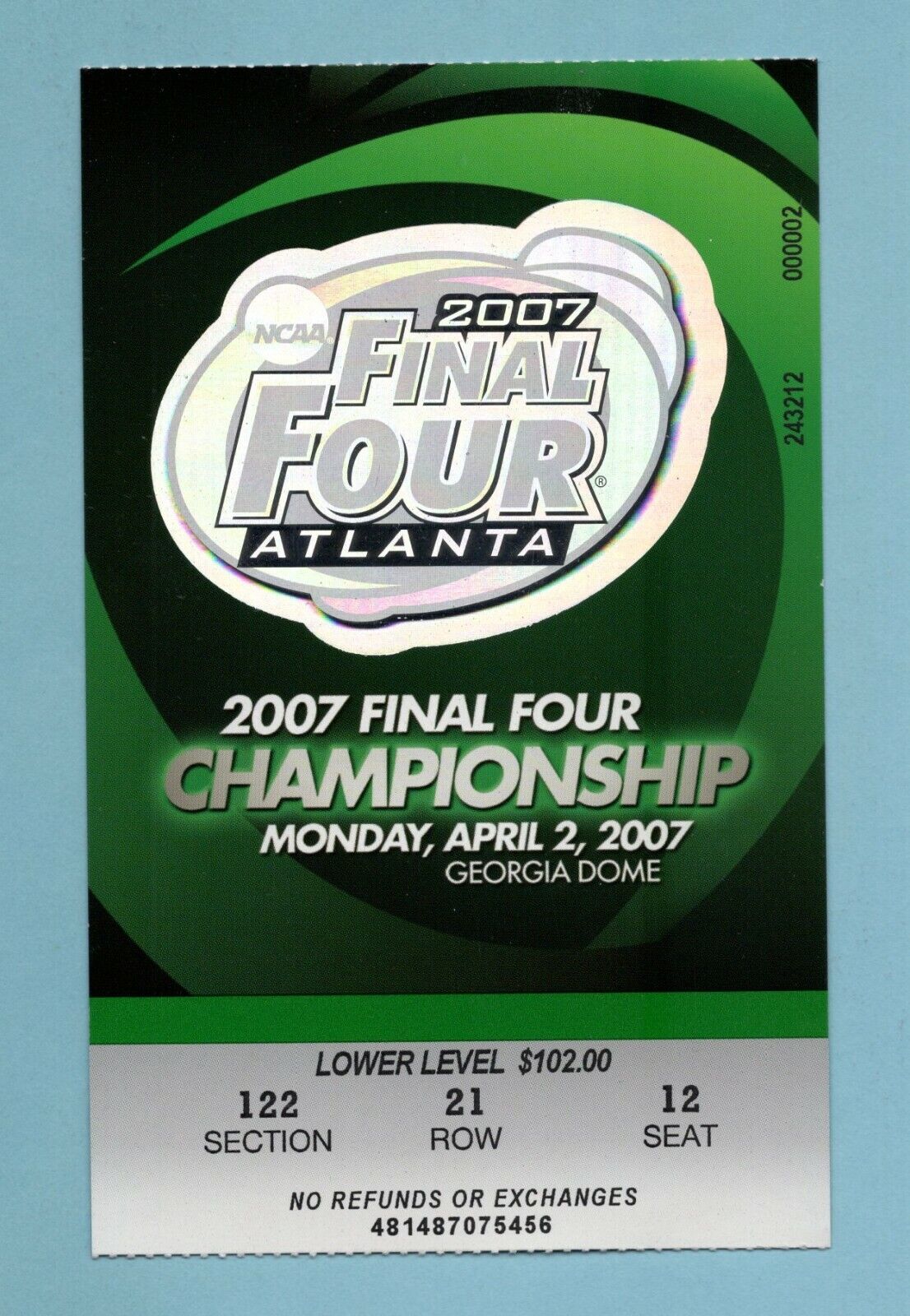 April 2, 2007 Final Four Championship Game Florida vs Ohio State Ticket Stub