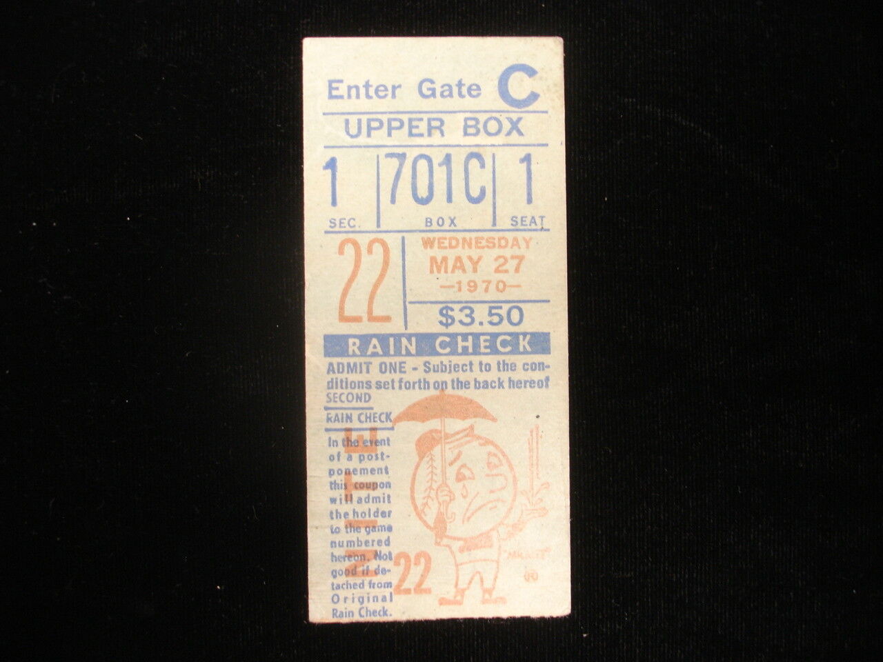 May 27, 1970 St. Louis Cardinals @ New York Mets Ticket Stub