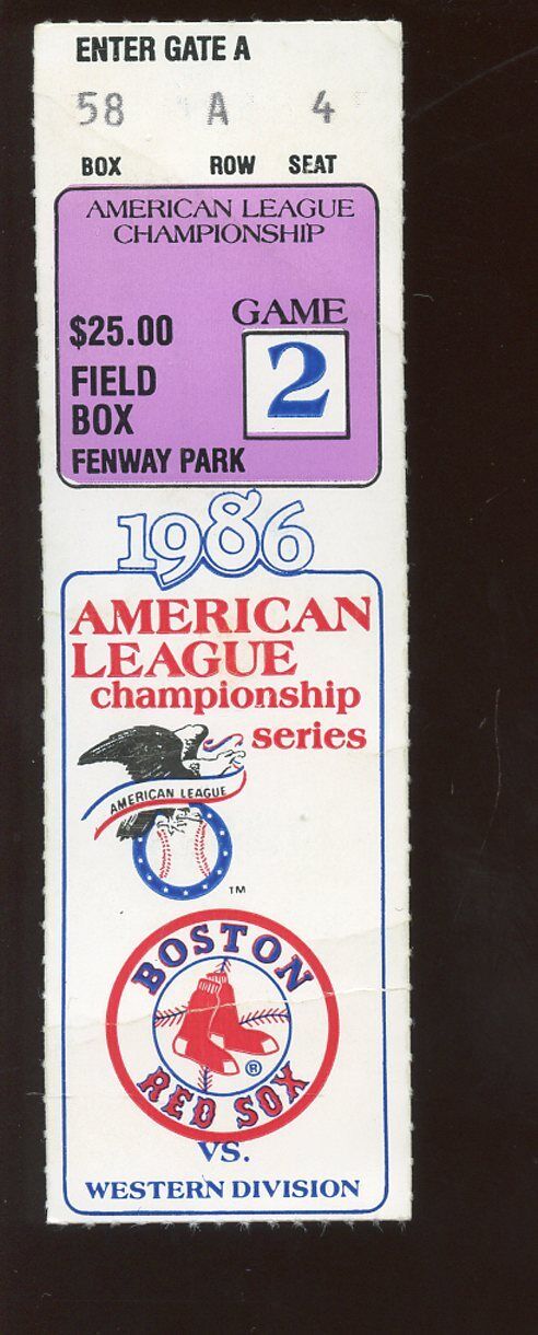 1986 ALCS Ticket Stub California Angels at Boston Red Sox Game 2