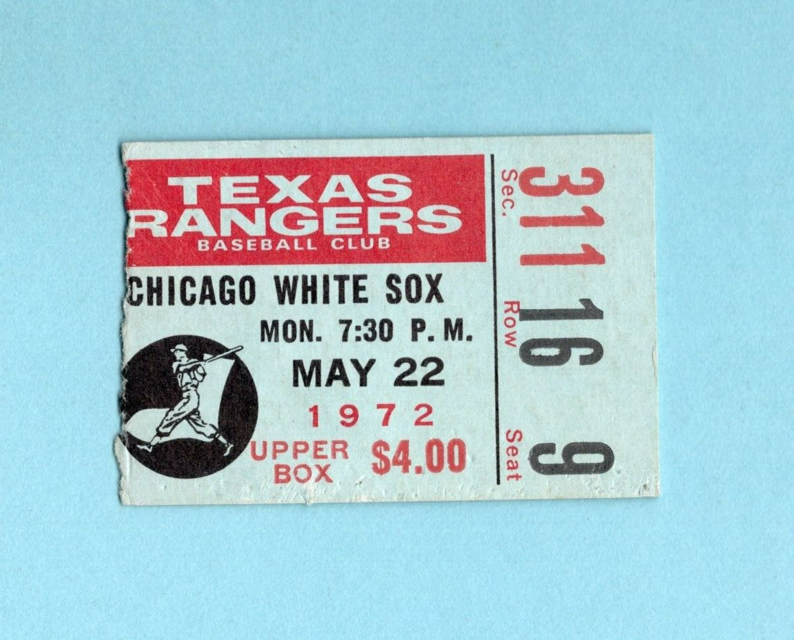 May 22, 1972 Chicago White Sox vs Texas Rangers 1st Year Ticket Stub Carlos May