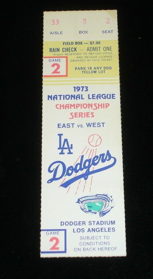 1973 Los Angeles Dodgers NLCS Phantom Game Ticket Stub Game #2 @ Dodger Stadium